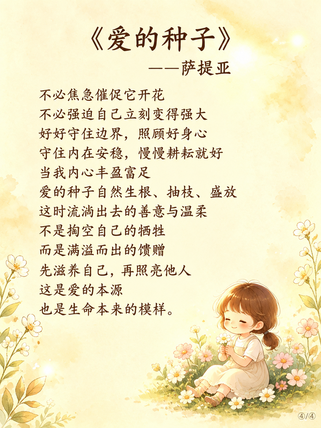 完全复刻参考图风格的治愈系水彩竖版海报，比例3:4。暖米黄色干… - 图片创意预览