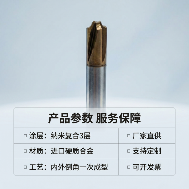 [主图 5] 内r铣刀服务承诺与参数主图。
[氛围风格] 专业严谨，简洁清晰，增强购买信任感。
[画质] 商业摄影质感，清晰整洁，文字易读，画面高级干净，2k分辨率。
[元素] 内r铣刀产品放置在画面预览效果