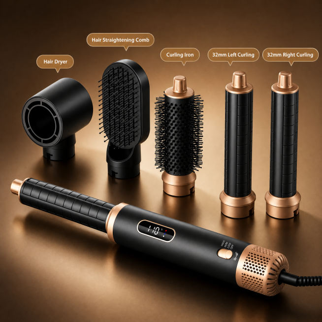 [主图 2] 5-in-1 Multifunctional Styler multi-function interchangeable heads display. Place all five in预览效果