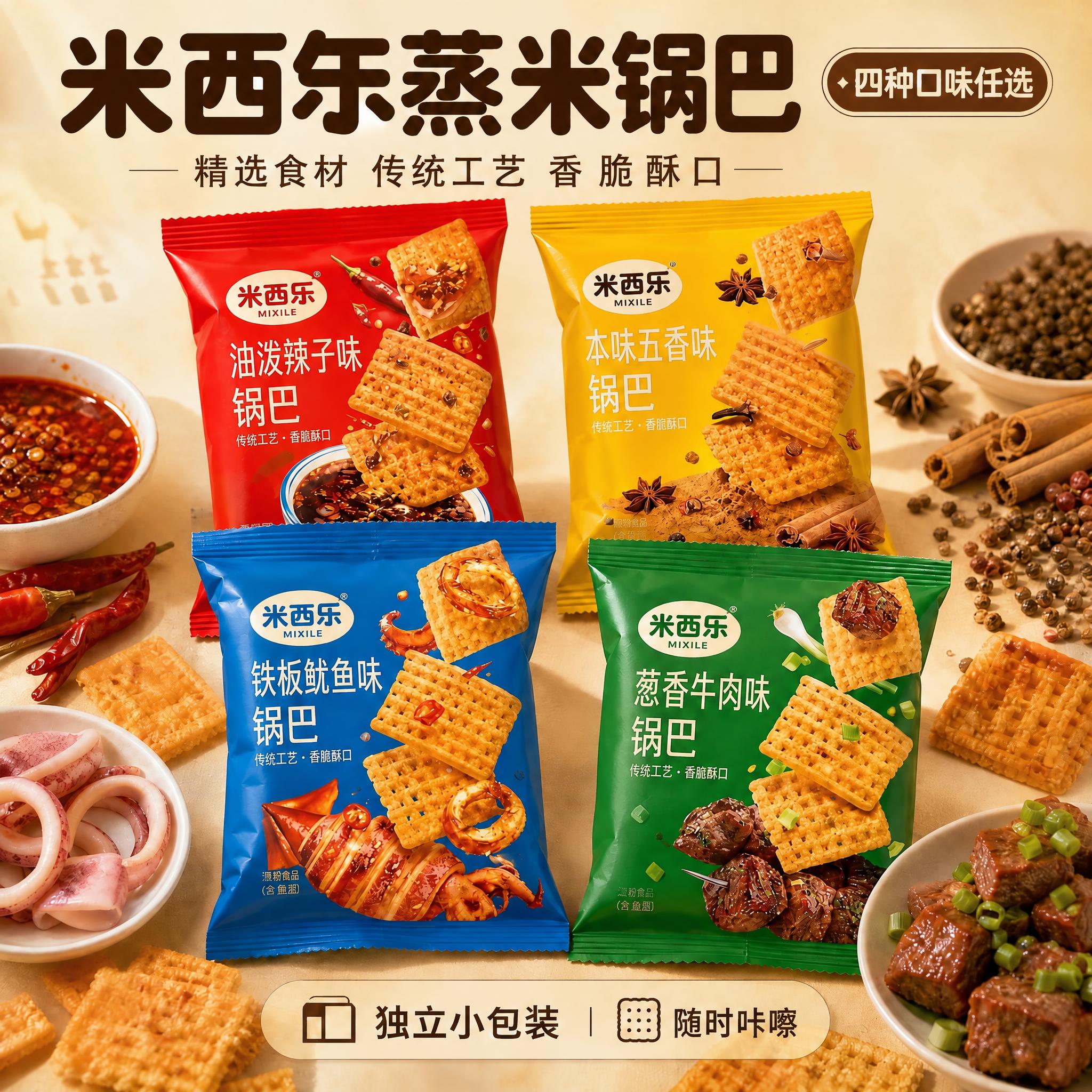 编辑指令：将图片中所有可见品牌名统一改为“米西乐”：包括包装袋… - 图片创意预览