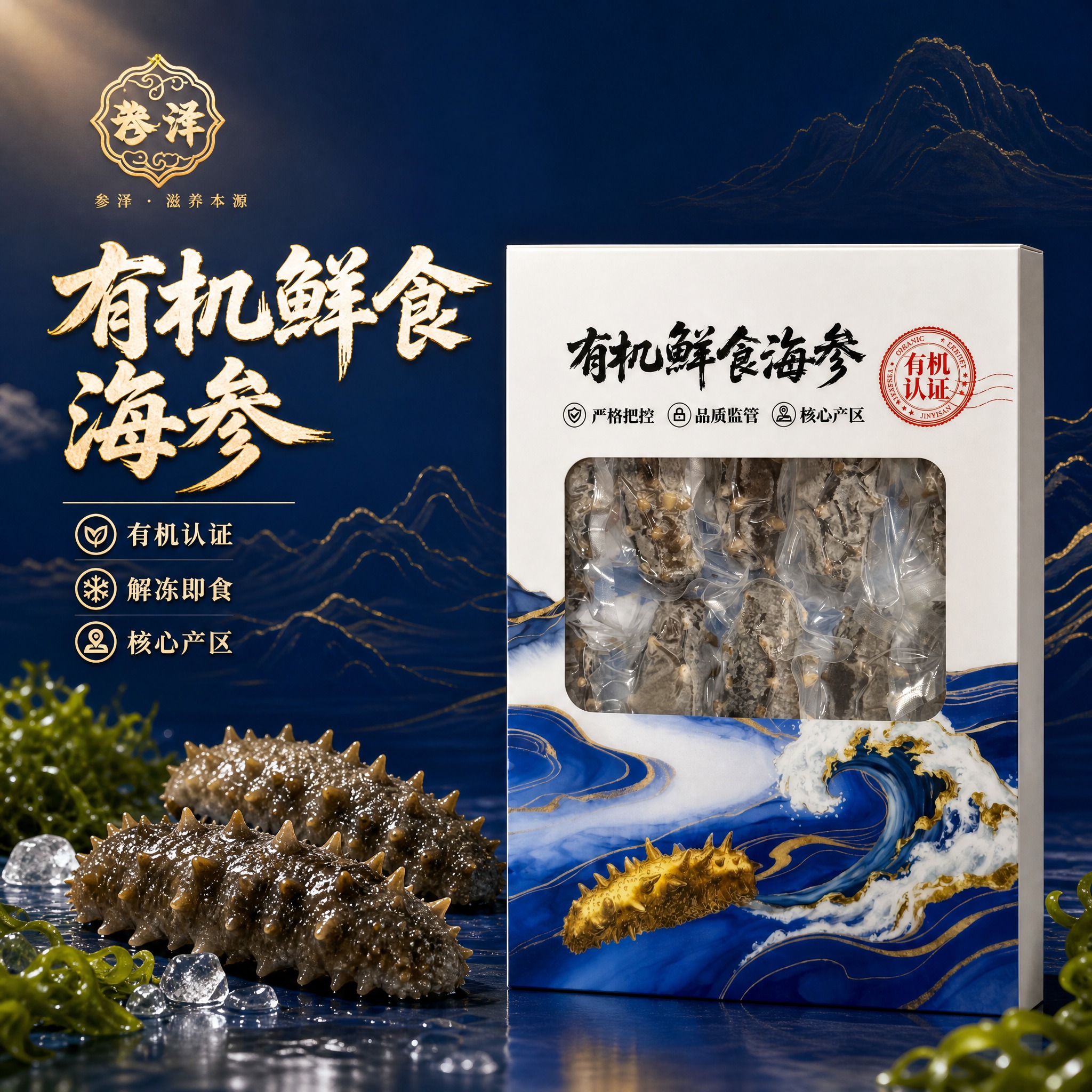 [主图-1] 首图点击率 有机鲜食海参礼盒主视觉 突出高端滋补… - 图片创意预览