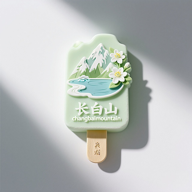 清新3D风雪景冰棍，轻拟物设计，山花点缀，夏日清凉。