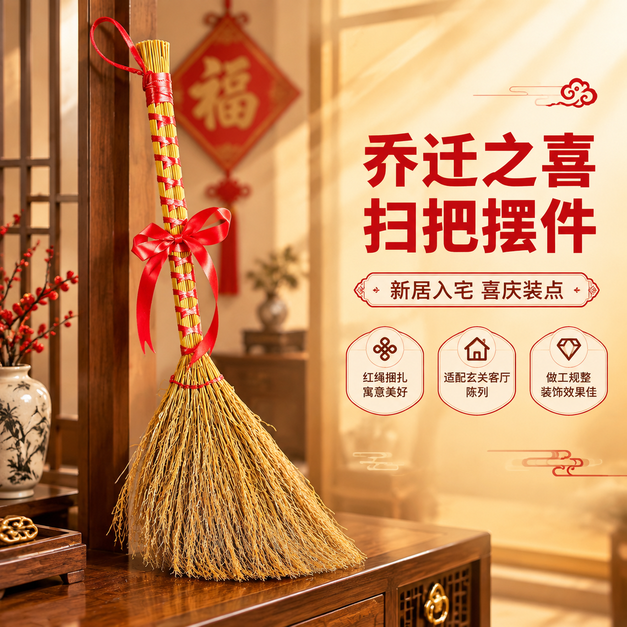 [商品] 使用【图1】扫把捆红绳乔迁之喜摆件；保留扫把主体植物… - 图片创意预览