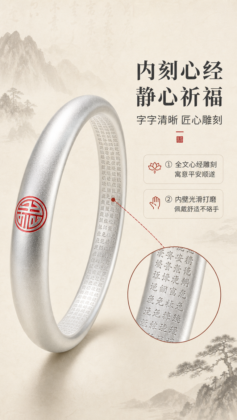 [商品] 使用【图2】古法描红福字足银手镯；保留闭口圆条镯型、… - 图片创意预览