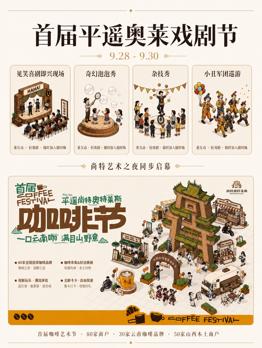 [商品] 使用【图13】咖啡艺术节海报的平遥古城建筑插画风格和… - 图片创意预览