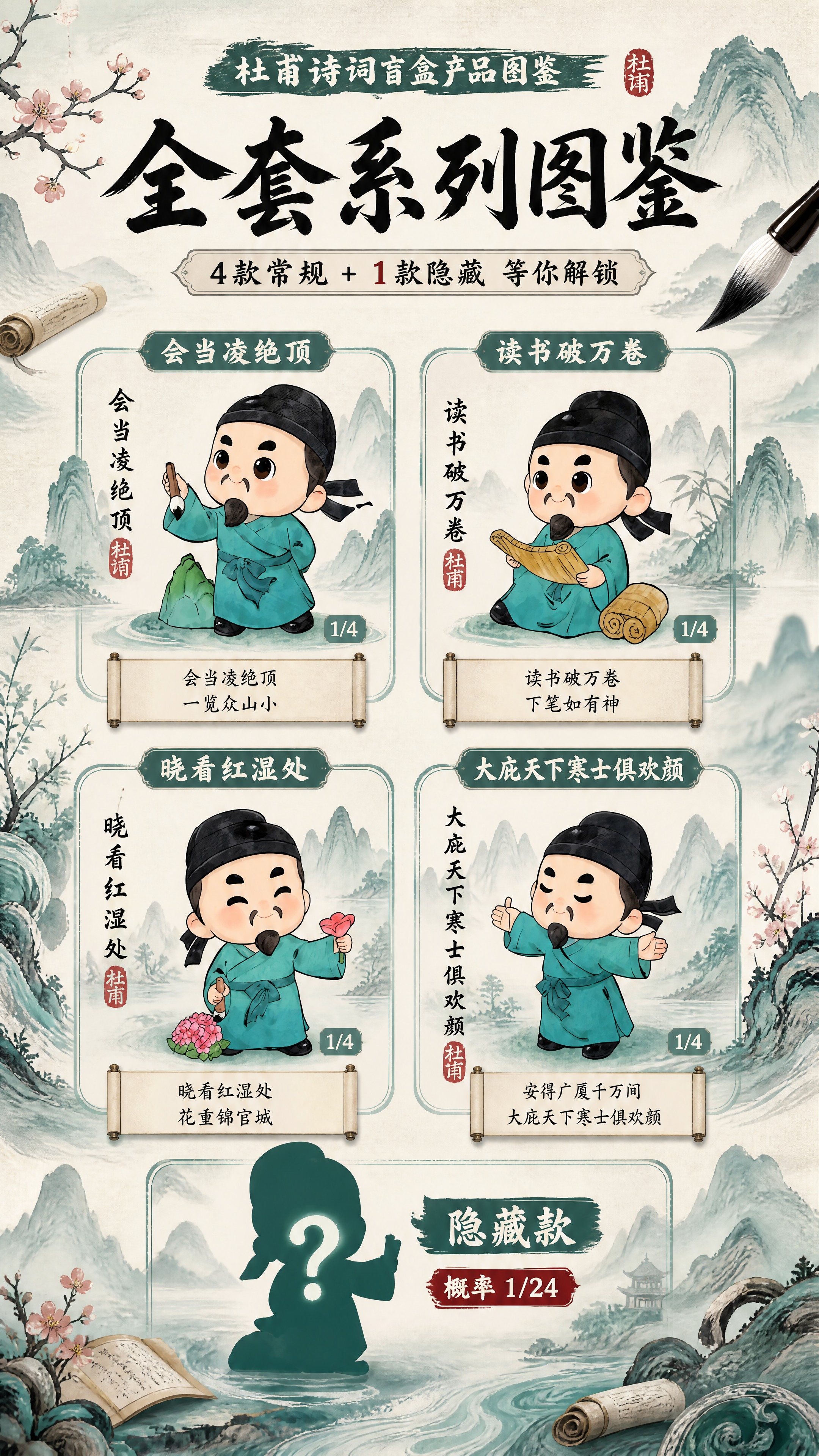 [商品] 使用【图4】杜甫诗词盲盒产品图鉴面；保留4款Q版杜甫… - 图片创意预览