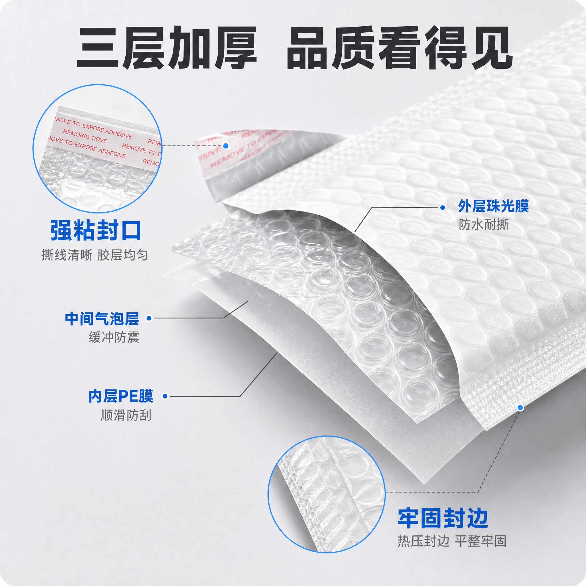 [主图-3] 材质细节与品质 展示气泡信封袋的材质结构和做工细… - 图片创意预览