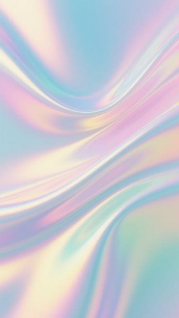 一幅具有流动感的镭射光泽背景，整体呈现柔和的渐变色彩，融合了淡蓝色、淡粉色、淡黄色和淡绿色等多种马卡龙色调，色彩过渡自然平滑，如同丝绸般细腻的光泽质感，光线从左上角斜射而下，在背景上形成明亮的高光区域和柔和的阴影，营造出梦幻、轻盈且充满活力的氛围，没有任何文字或图案元素，只有纯粹的色彩流动与光泽变化。预览效果