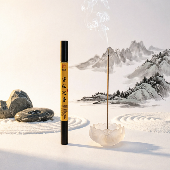 将背景替换为古风简约新中式禅意背景，保留原产品香管与琉璃香座完整不变，画面雅致静谧，暖调柔和光影预览效果