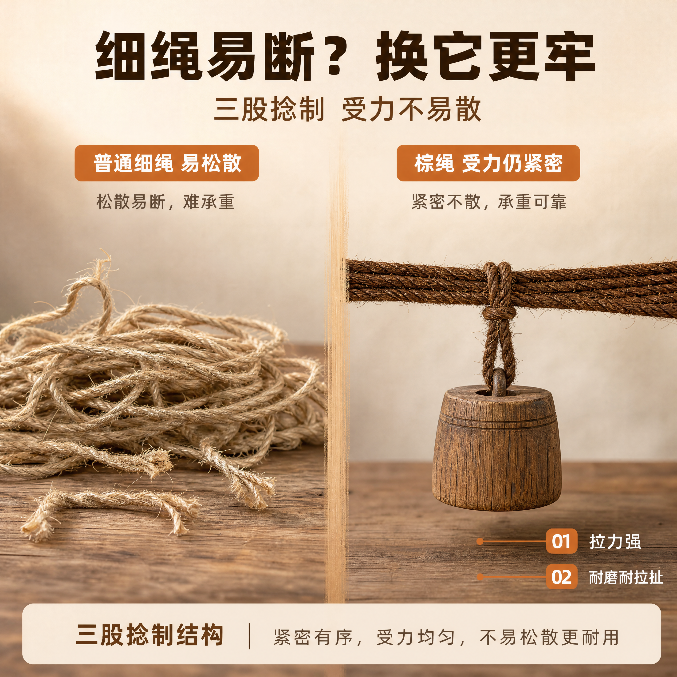 【商品】以【图1】整捆棕绳与【图3】绳股特写为素材，【图5】单… - 图片创意预览