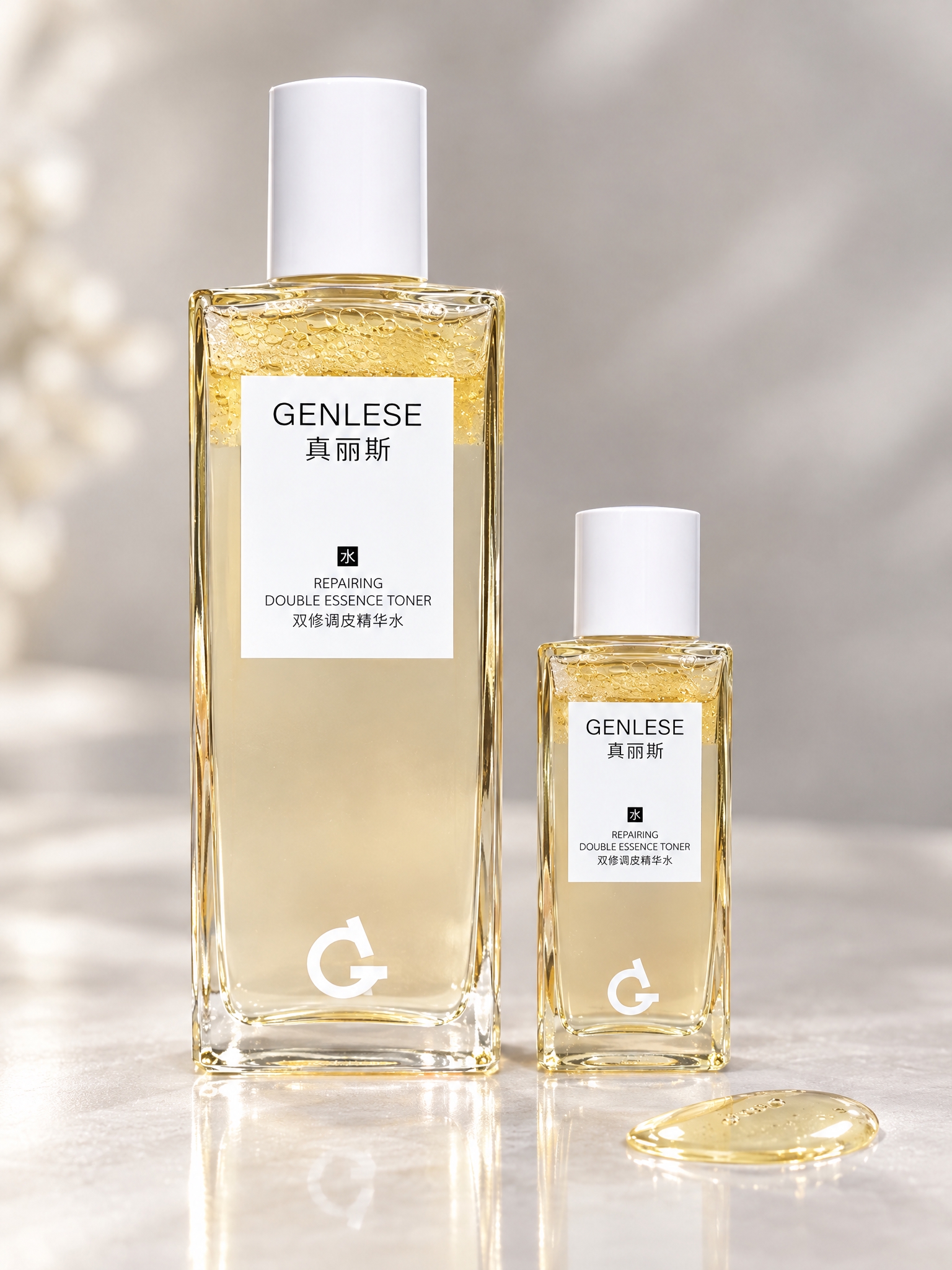 专业美妆产品棚拍特写，真丽斯双修调皮精华水大瓶（150ml方形… - 图片创意预览