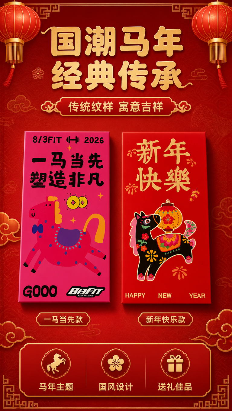 [商品] 使用【图4】国潮马年系列2款红包（玫红一马当先/红底… - 图片创意预览