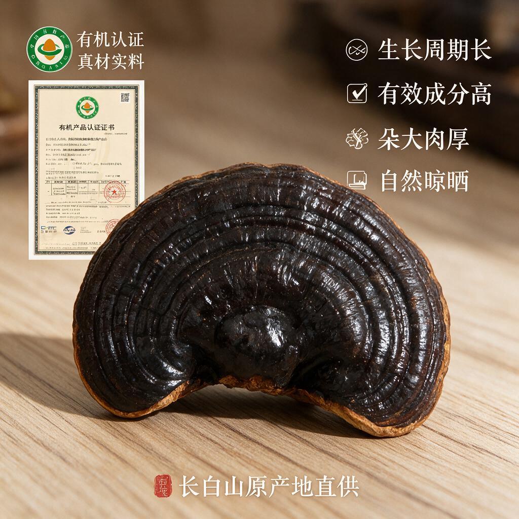 拼多多电商主图，长白山有机灵芝细节展示图，1:1正方形构图，特… - 图片创意预览