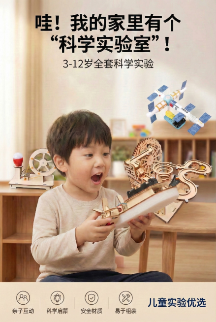 图片右下角添加文案：儿童实验优选预览效果