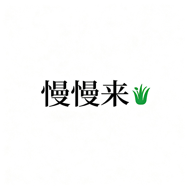 干净的纯白色背景，平面艺术字体设计，logo设计，主体文字“慢慢来”，所有文字单行横向排列，思源宋体 Bold 字体，文字颜色黑色#333，搭配绿色#4CAF50的emoji🌿，emoji与文字整体排版协调。仅包含文字“慢慢来”和emoji🌿，不得增加或遗漏任何元素。文字整体必须完整呈现在画面内不可被裁切，四周留有安全边距。比例1:1。
