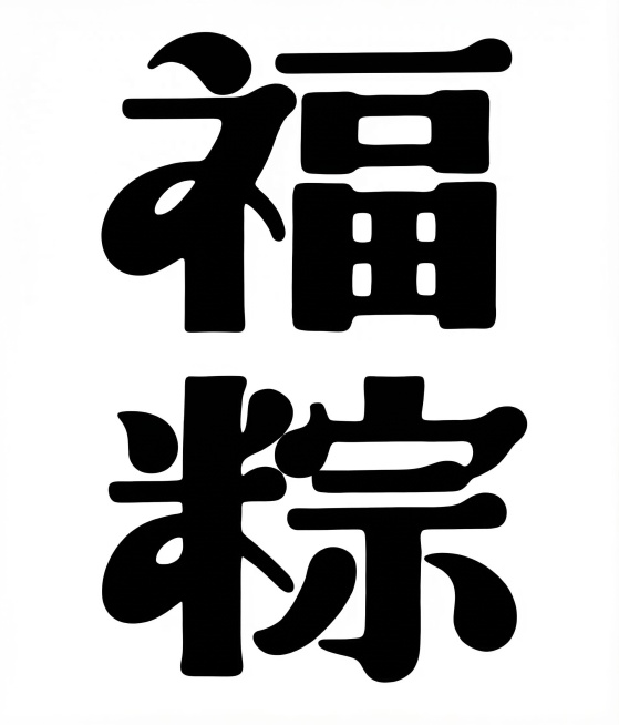 白底黑字，“福粽”两个字体清晰，无多余元素，背景纯白色，文字为纯黑色，字形和原图保持一致，高清锐利预览效果