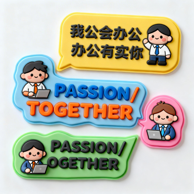 office culture wall, 3D acrylic/foam characters, irregular geometric speech bubble layout, modern mi预览效果
