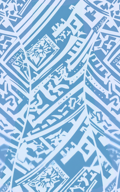 彻底移除图片左右两侧从上到下的两条竖向弧形分割线条，填充移除后区域的图案，保证整体蓝白色几何民族图案的连续性和完整性，与原有图案风格保持完全一致预览效果