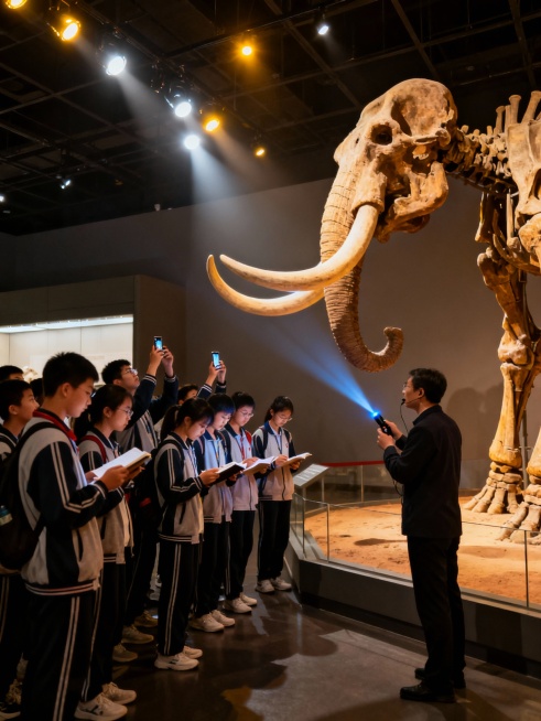生成北京自然博物馆学生听讲解的画面，10张预览效果