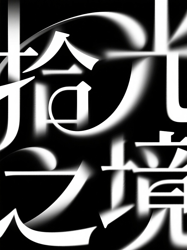 抽象变形的创意字体“拾光之境”，笔画渐隐，黑底白字，字体标志设计，特写，神秘高级氛围，线条流畅富有动感，光影效果，背景干净，极简构图，现代设计感，艺术字体，白色字体在黑色背景上呈现渐变透明的笔画过渡，光影勾勒字体轮廓，营造神秘高级的视觉氛围
