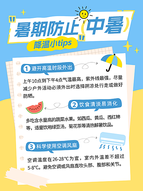 夏季高温防止中暑降温小tips小红书海报