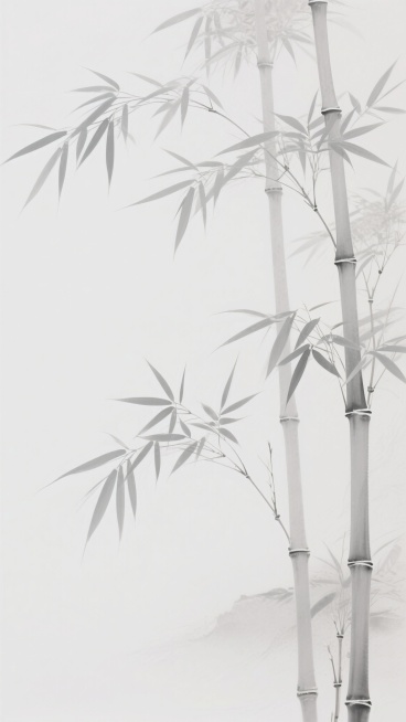 淡雅的浅灰色竹叶与竹枝构成的中式背景，采用大面积纯净白色留白，呈现出简约雅致的水墨风格意境，竹叶形态纤细舒展，竹枝线条流畅自然，整体画面清新空灵，具有浓厚的东方美学韵味，视觉层次简洁明了，以极简的设计语言传达出宁静致远的氛围。预览效果