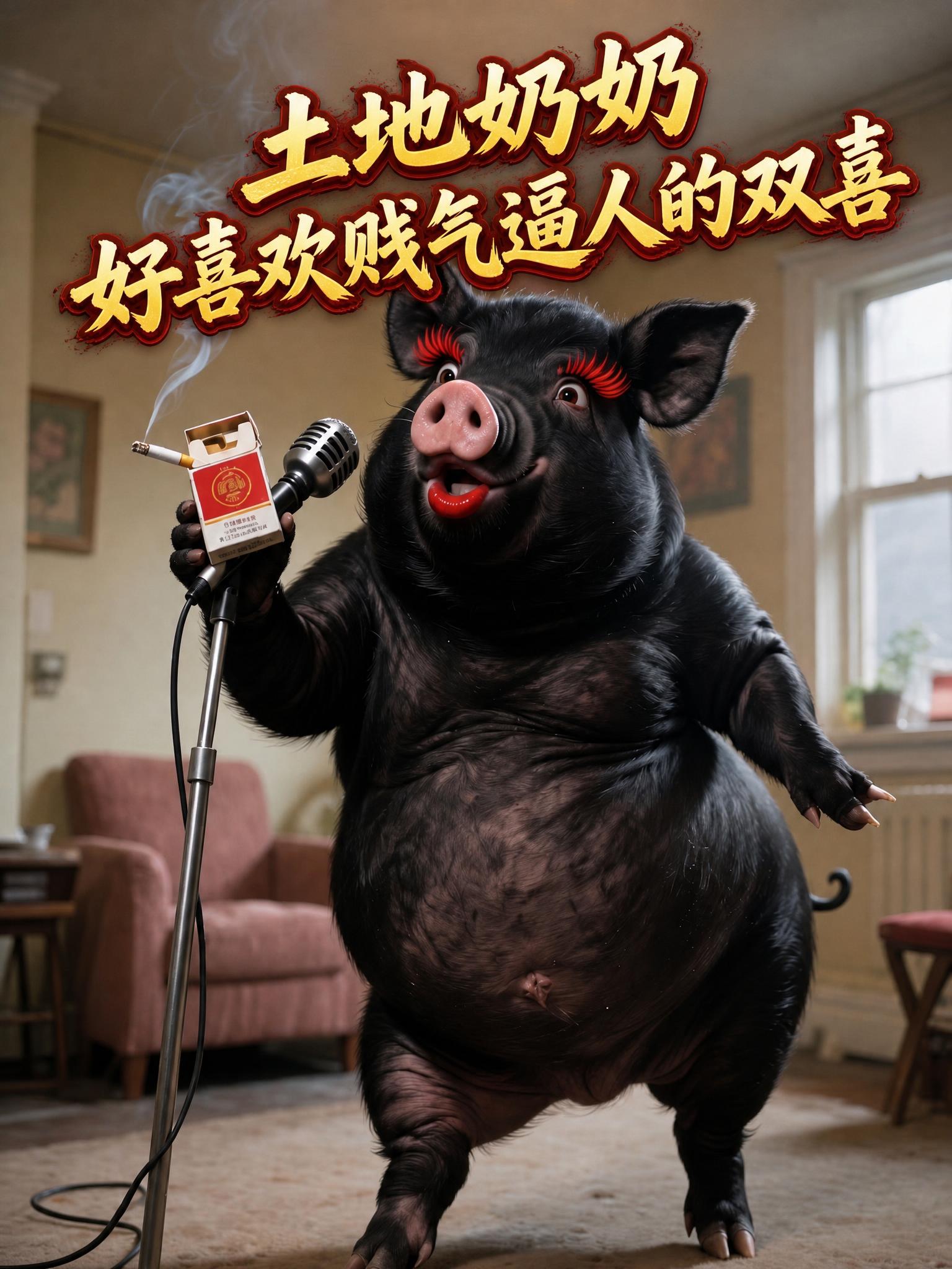 在图片上添加文字：“土地奶奶好喜欢贱气逼人的双喜”，文字清晰醒… - 图片创意预览