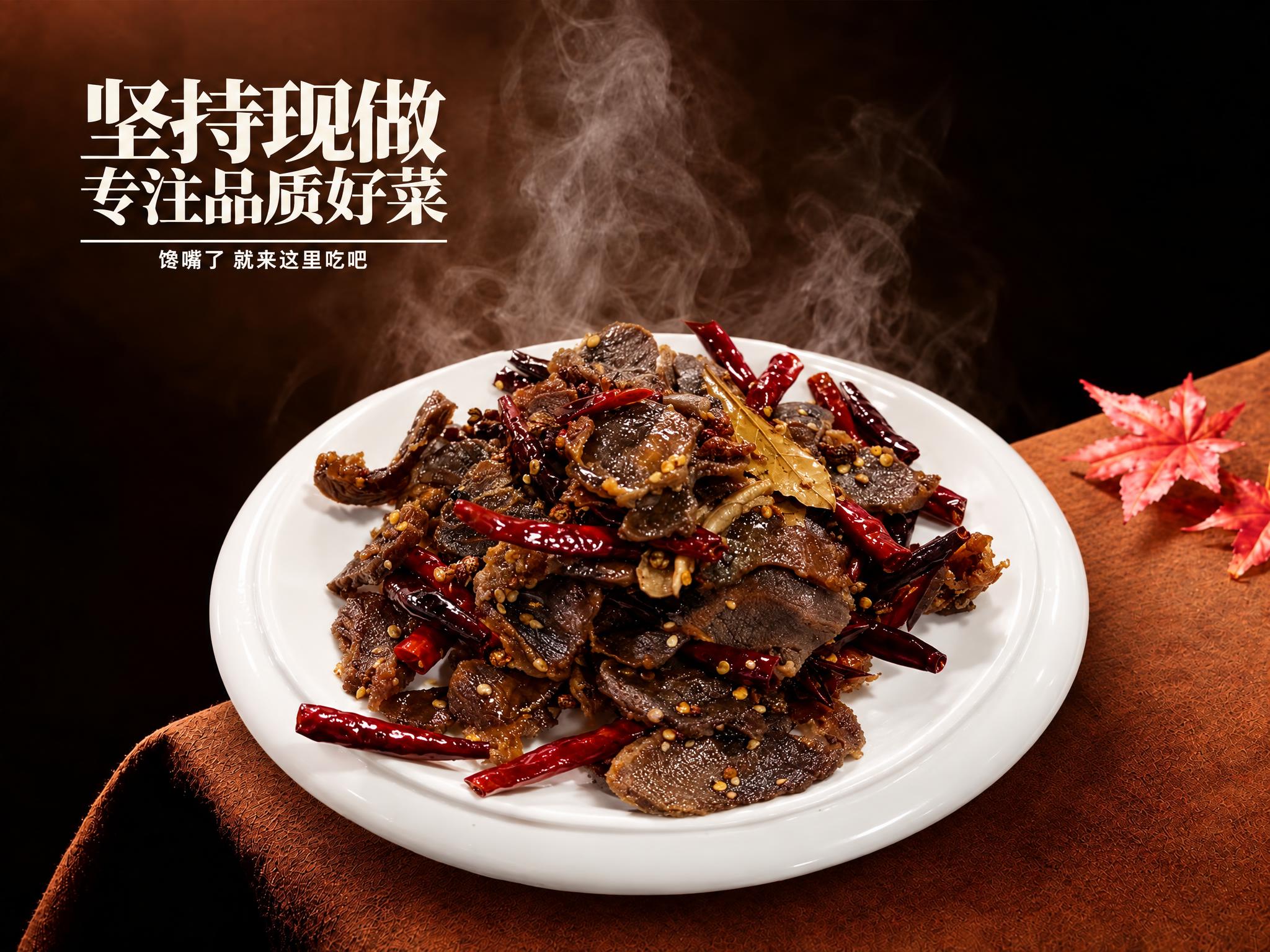 将第一张图中的菜品和盘子整体替换为第二张图中的香辣卤牛肉片及其… - 图片创意预览