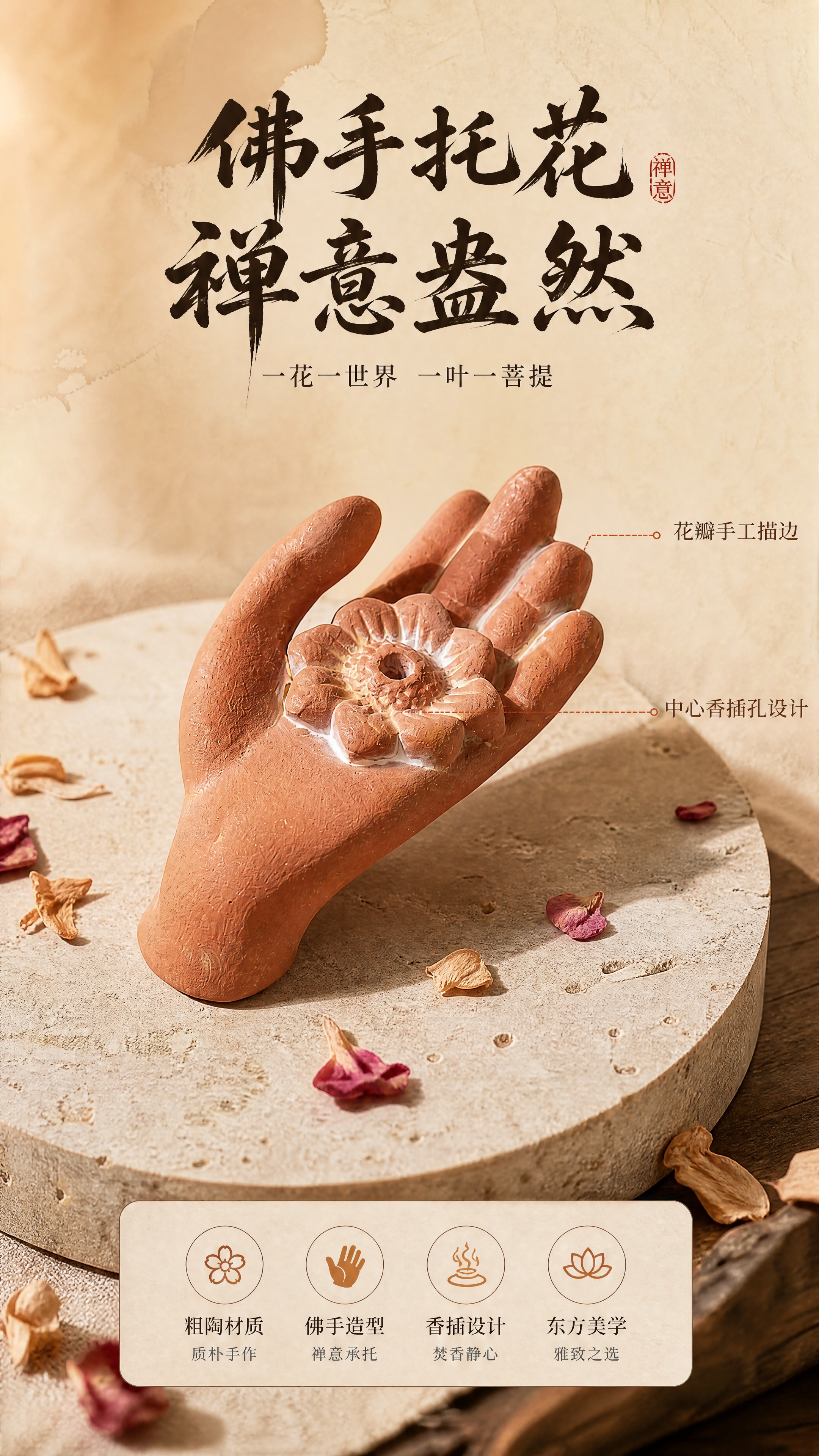 [商品] 使用【图1】上方的佛手托花款粗陶香插；保留手掌造型、… - 图片创意预览