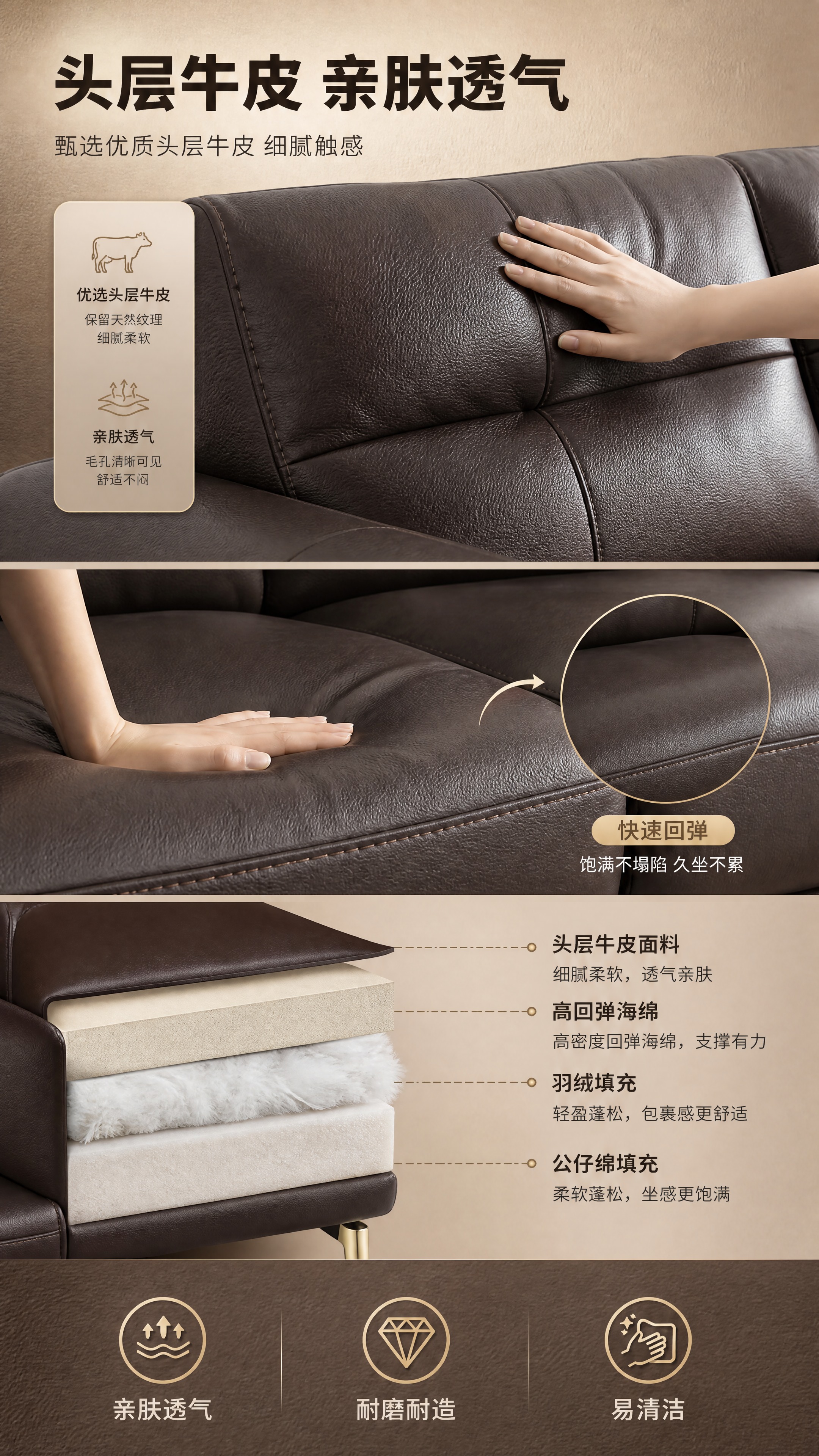 [商品] 使用【图1】深棕色头层牛皮沙发；保留深棕头层牛皮面料… - 图片创意预览