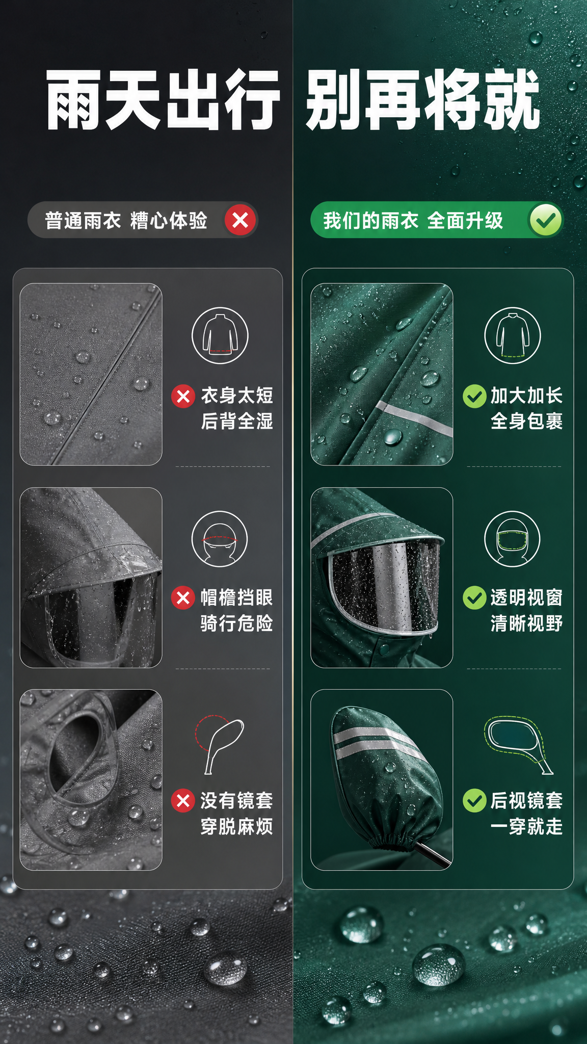 [商品] 墨绿色电动车雨衣，参考【图1】的面料质感和颜色；仅提… - 图片创意预览