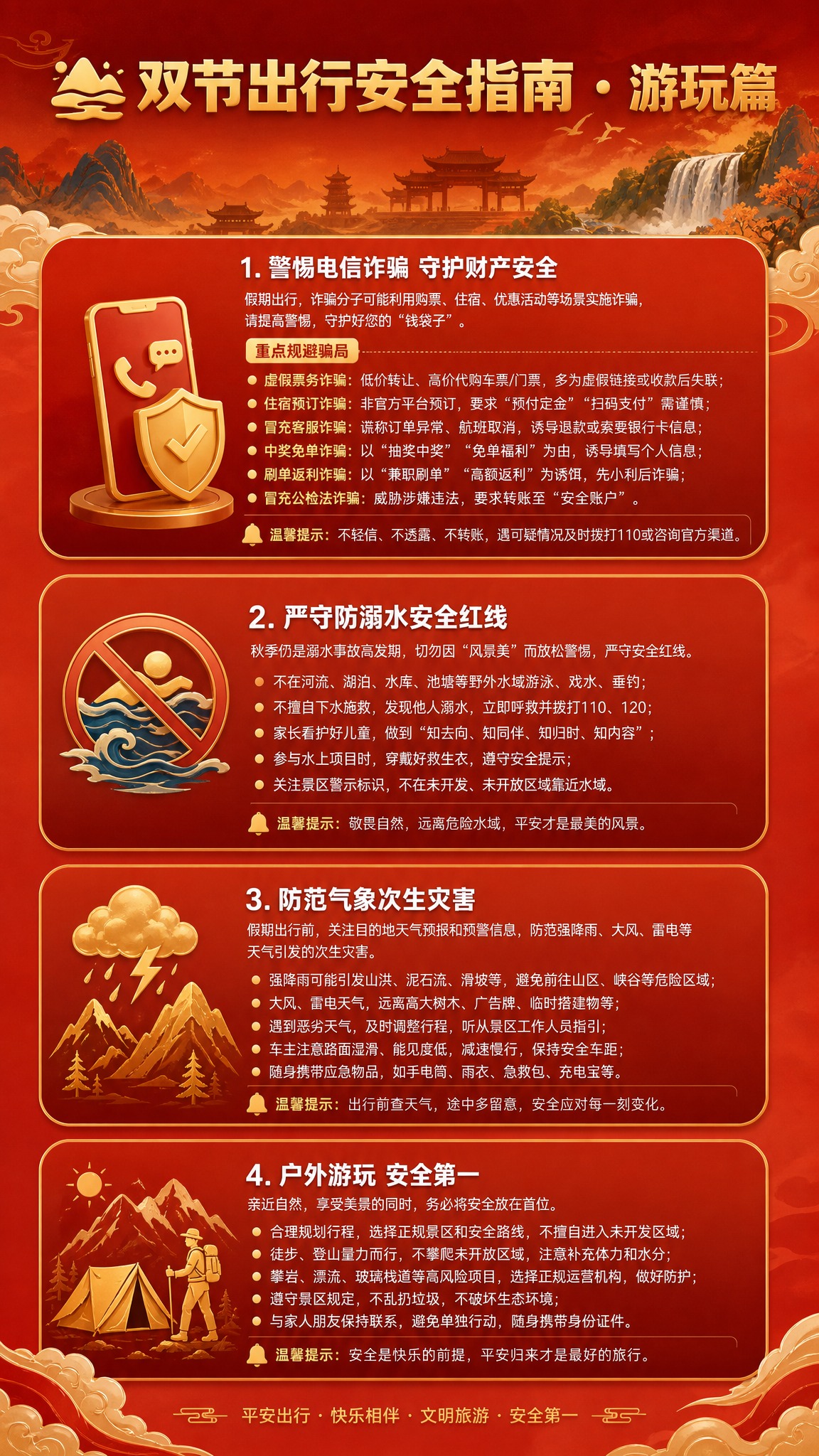 [画面] 微信公众号长图第5页，竖版构图，游玩出行安全指南。顶… - 图片创意预览