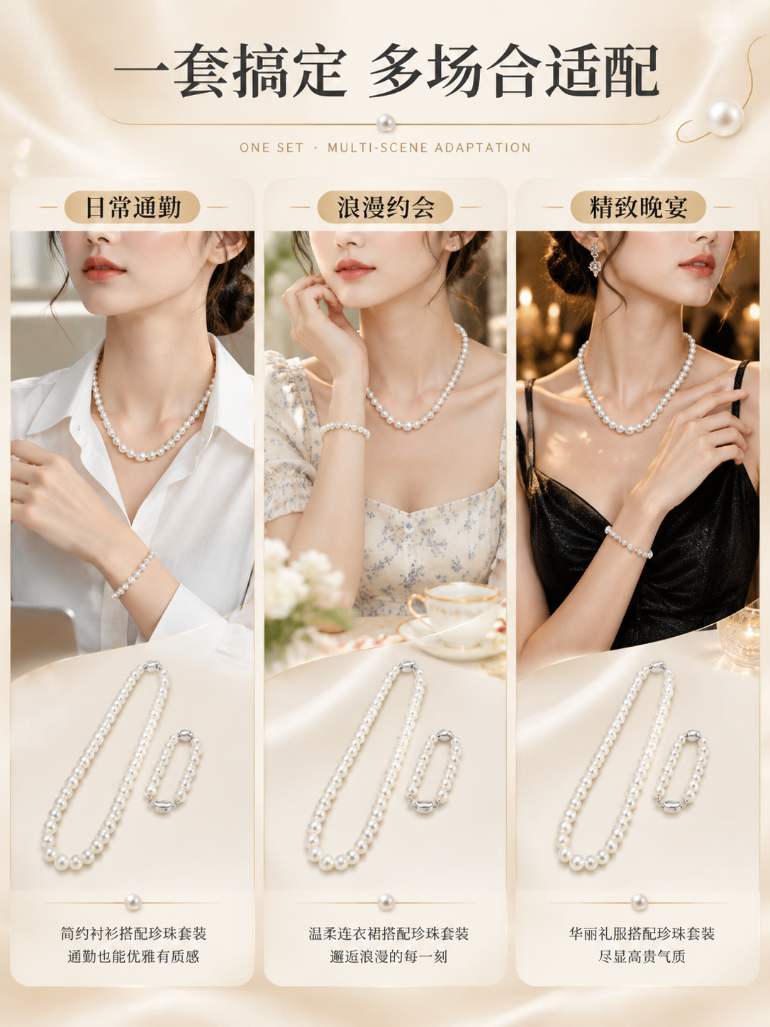 [商品] 使用【图1】珍珠项链+珍珠手链套装；商品处理：保留珍… - 图片创意预览