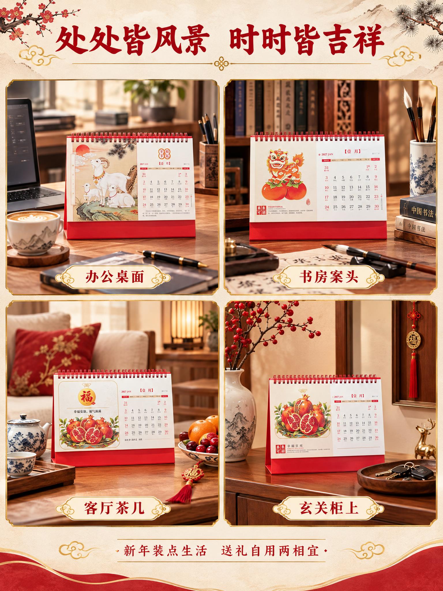 [商品] 使用【图1】【图2】【图3】三款内页台历；保留红色线… - 图片创意预览