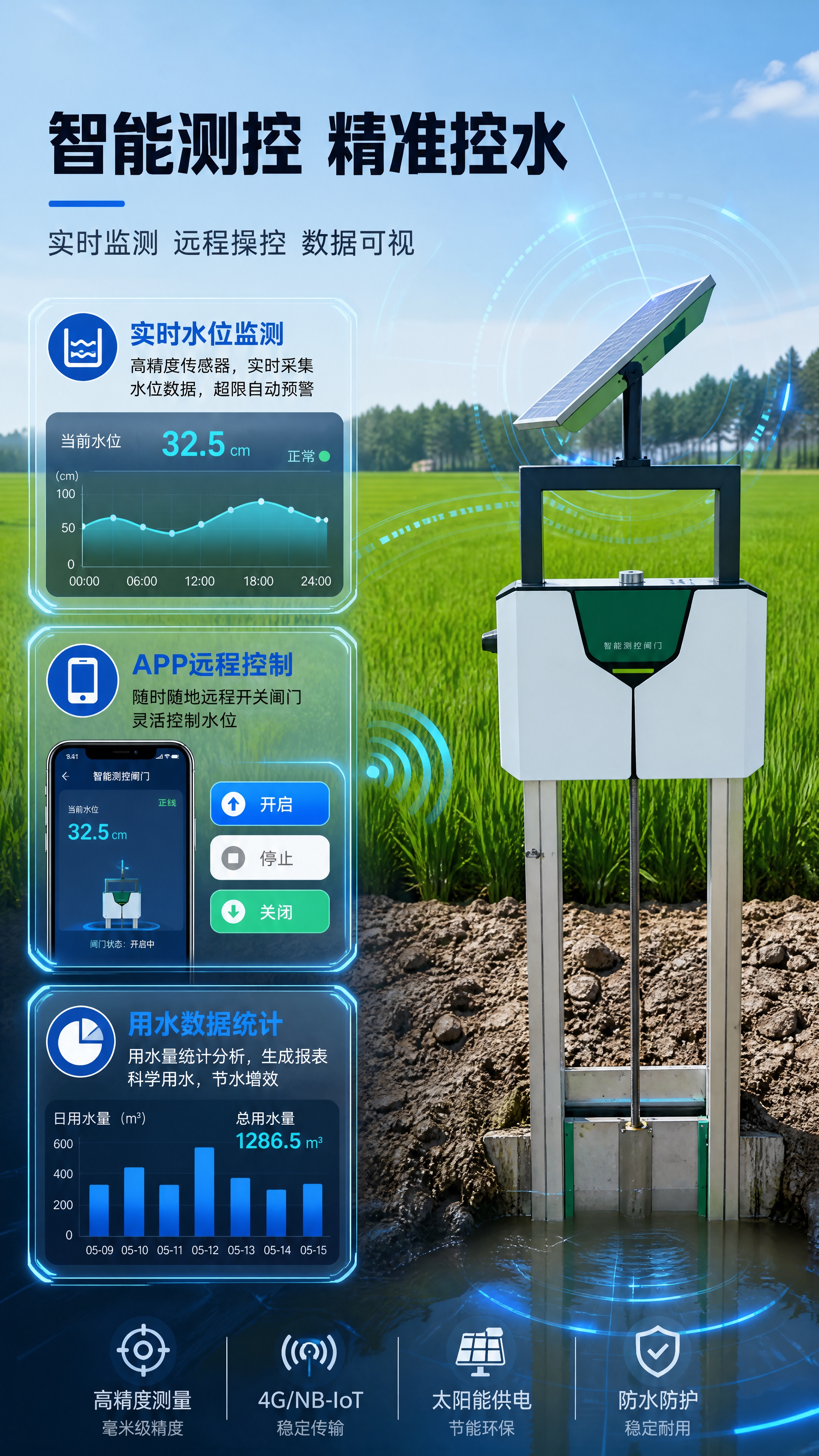 [商品] 使用【图6】稻田插地式智能闸门；保留太阳能板、控制箱… - 图片创意预览