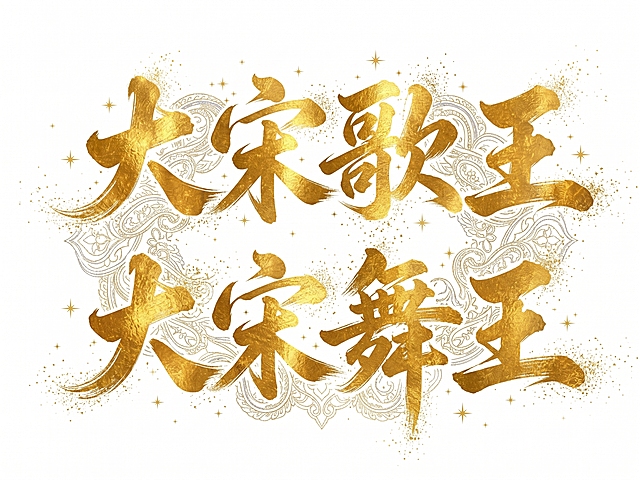 参照图上的字体风格生成同款字体的“大宋歌王”和“大宋舞王”，保留西域的神秘和华丽色彩，两句话分成两行