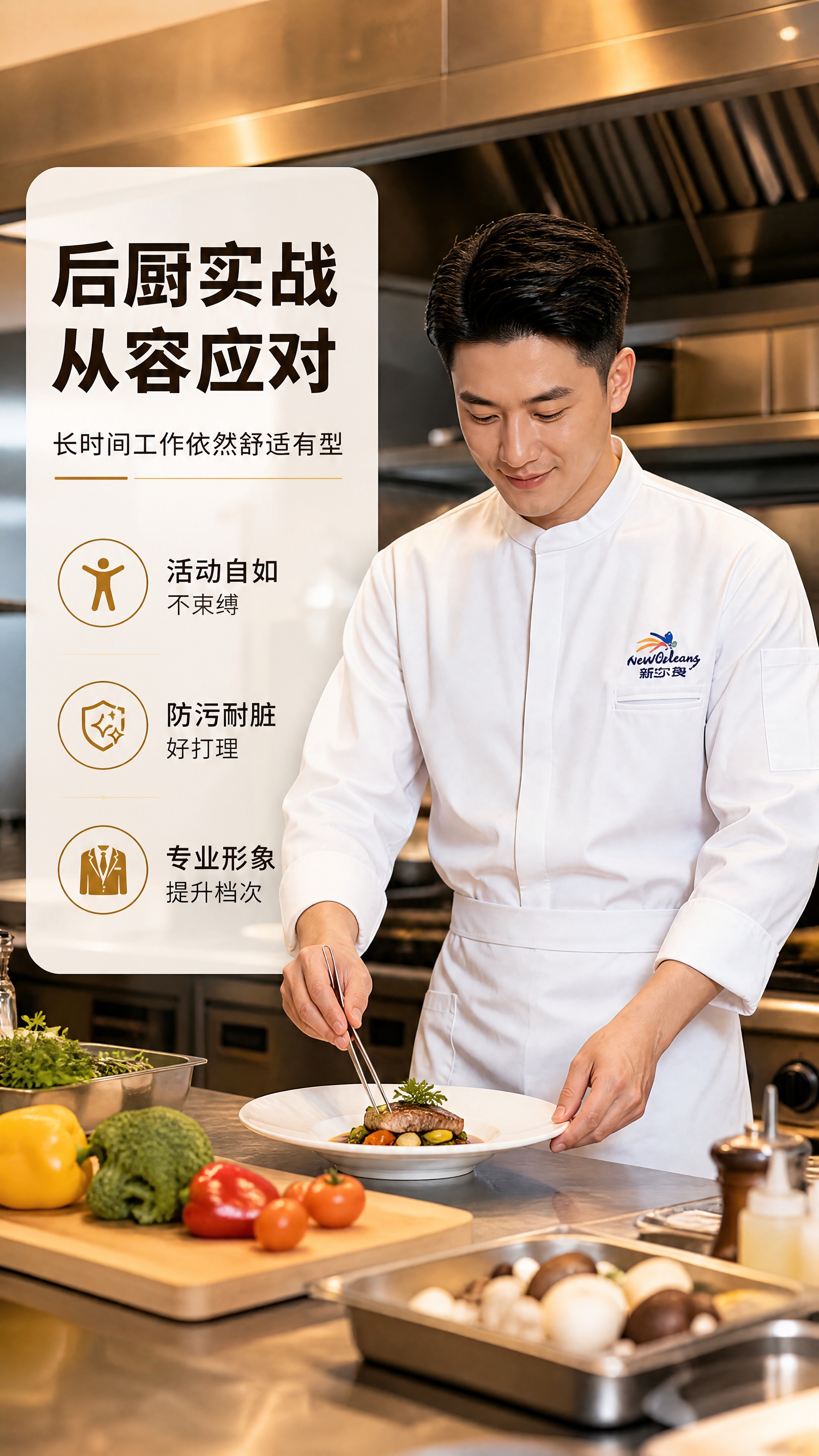 [商品] 使用【图1】白色长袖立领厨师服及围裙；保留完整服装结… - 图片创意预览