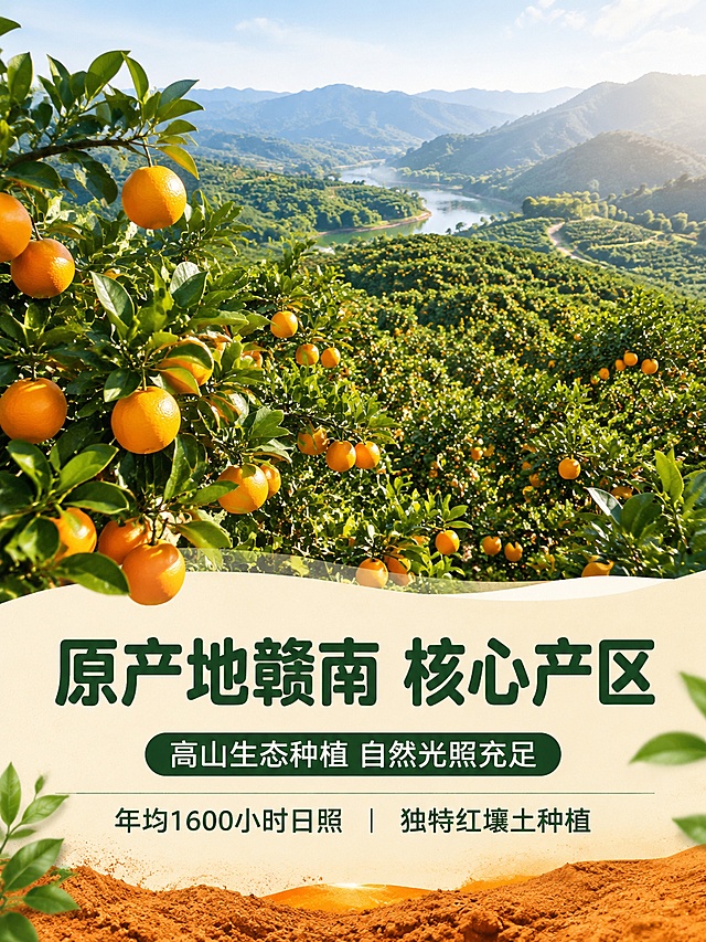 生成一份抖音店铺用的详情页图片。主营赣南脐橙