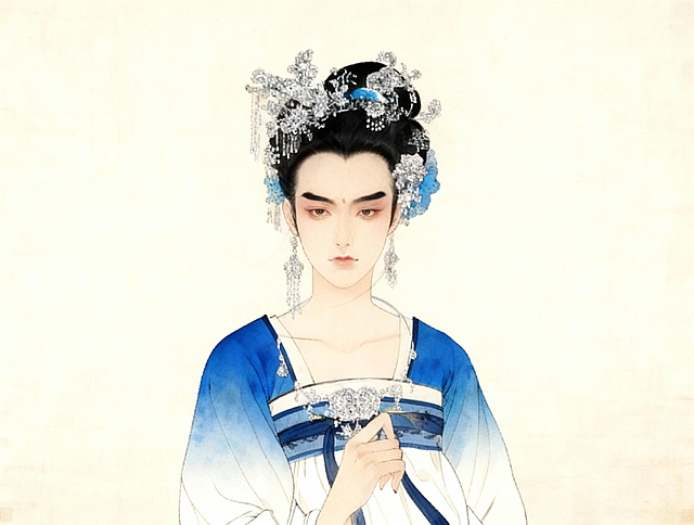 是一个男的戏子，目视前方