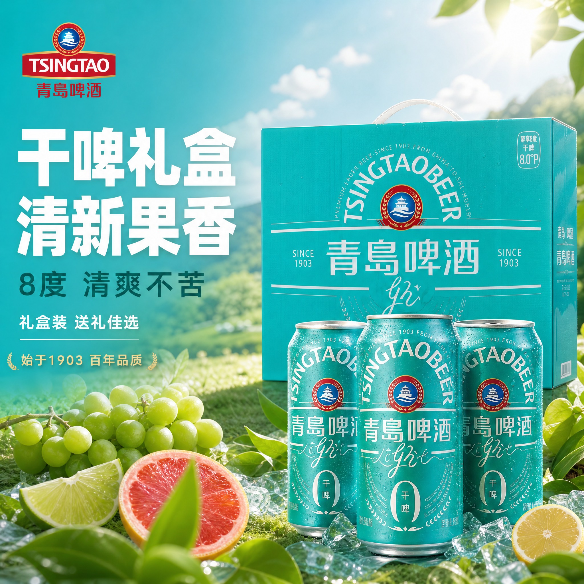 [主图-1] 首图点击率 青岛啤酒干啤礼盒装 清新果香主视觉… - 图片创意预览