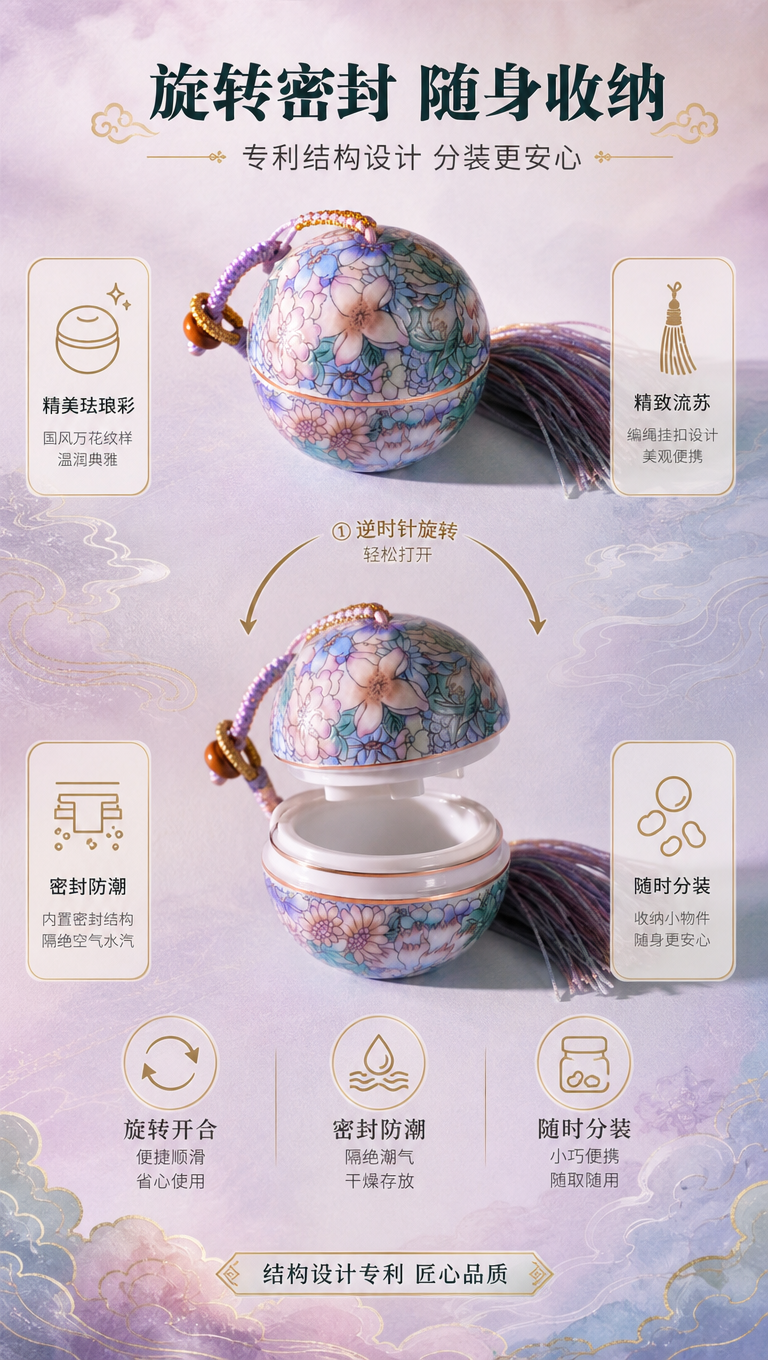 [商品] 使用【图1】骨子里国风万花款珐琅彩陶瓷分装罐挂件；保… - 图片创意预览