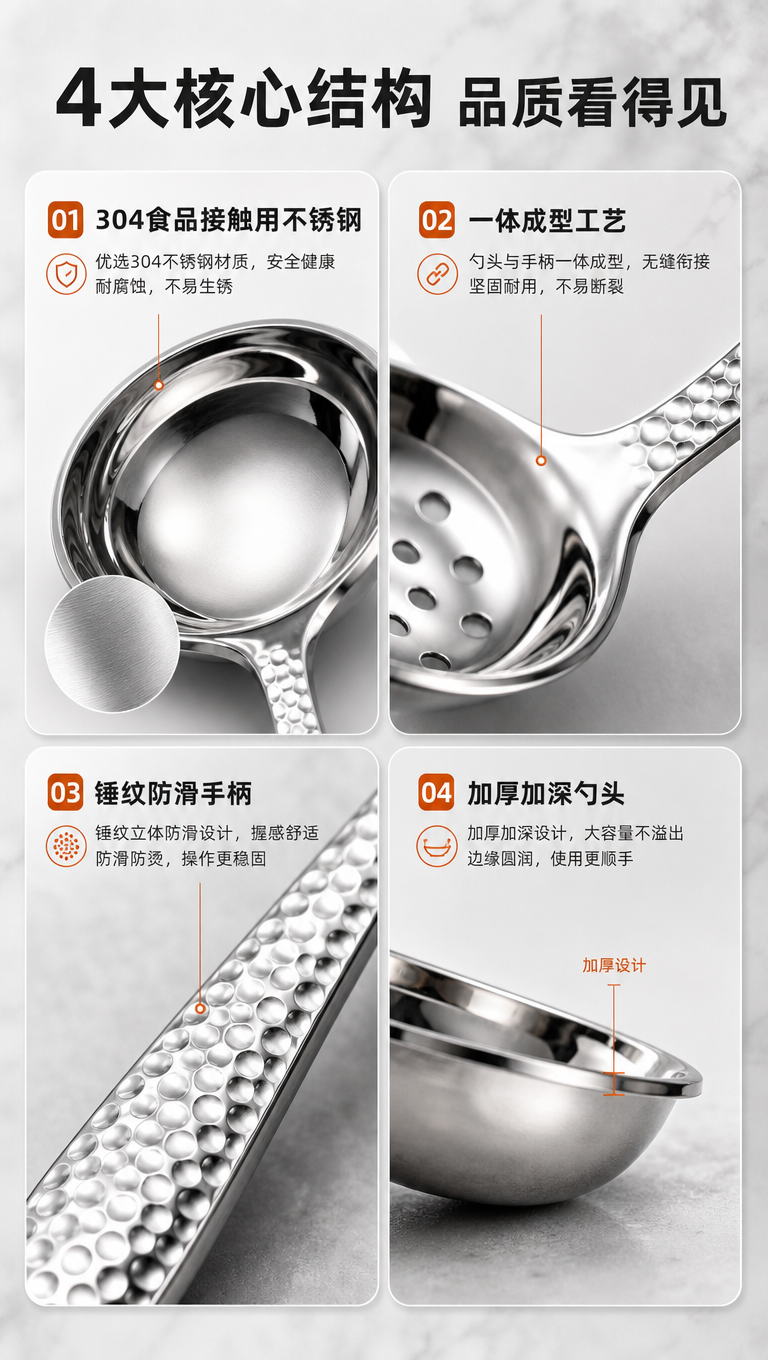 [商品] 使用【图1】中的304不锈钢锤纹汤勺和漏勺；保留勺头… - 图片创意预览