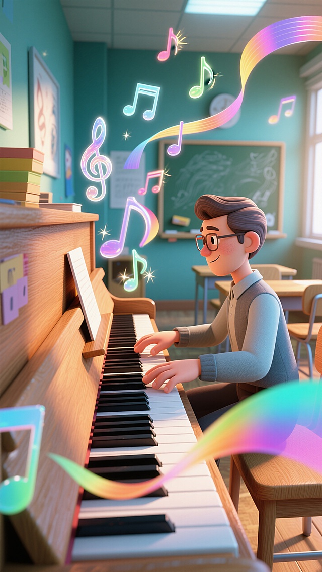 🎹音乐教室钢琴声起，彩色光影超浪漫😍