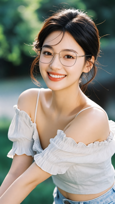 女生戴上图片里的眼镜，保持眼镜细节不变，自然佩戴效果预览效果