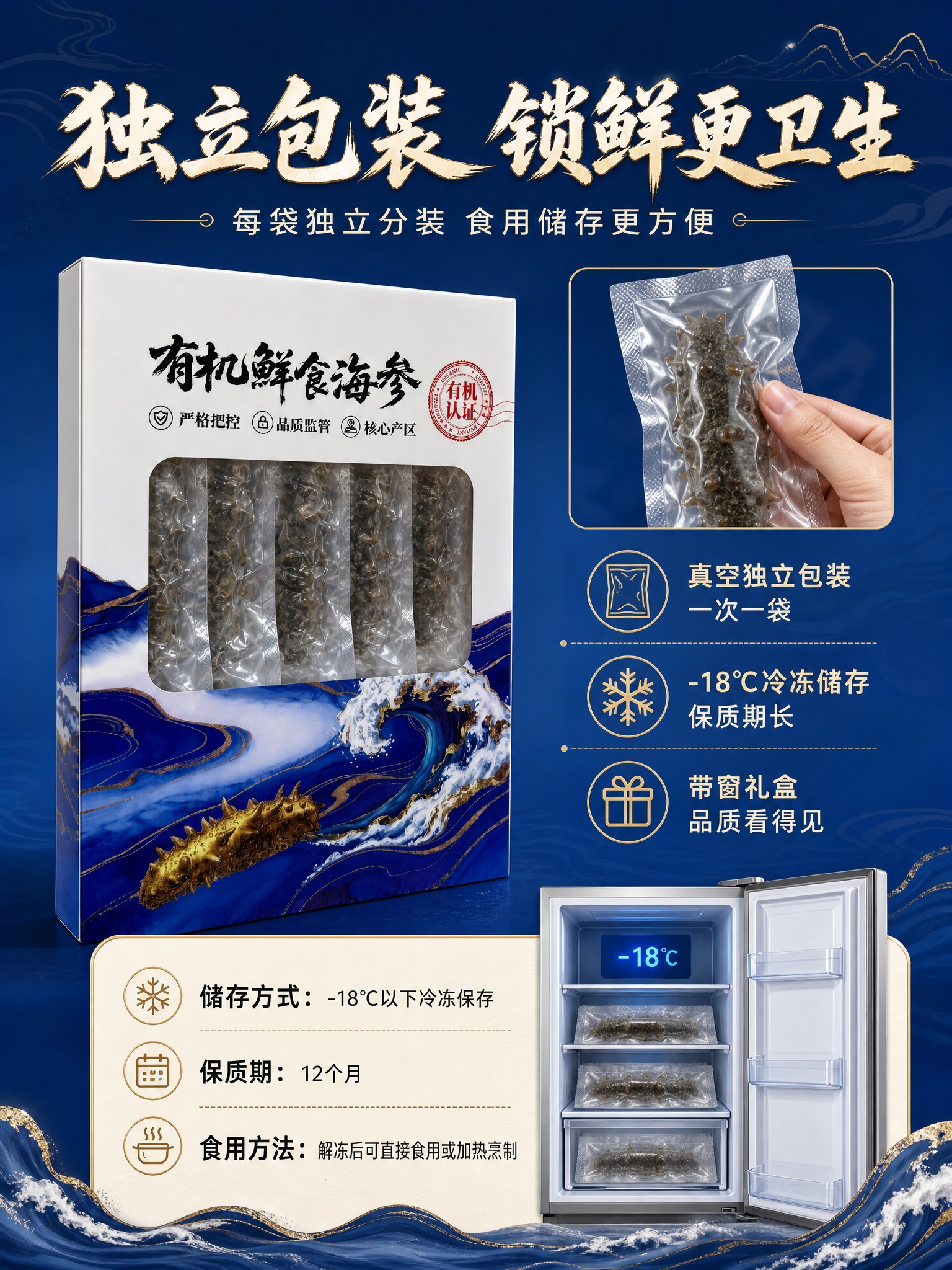 [商品] 使用【图5】【图6】有机鲜食海参礼盒开窗面；保留开窗… - 图片创意预览