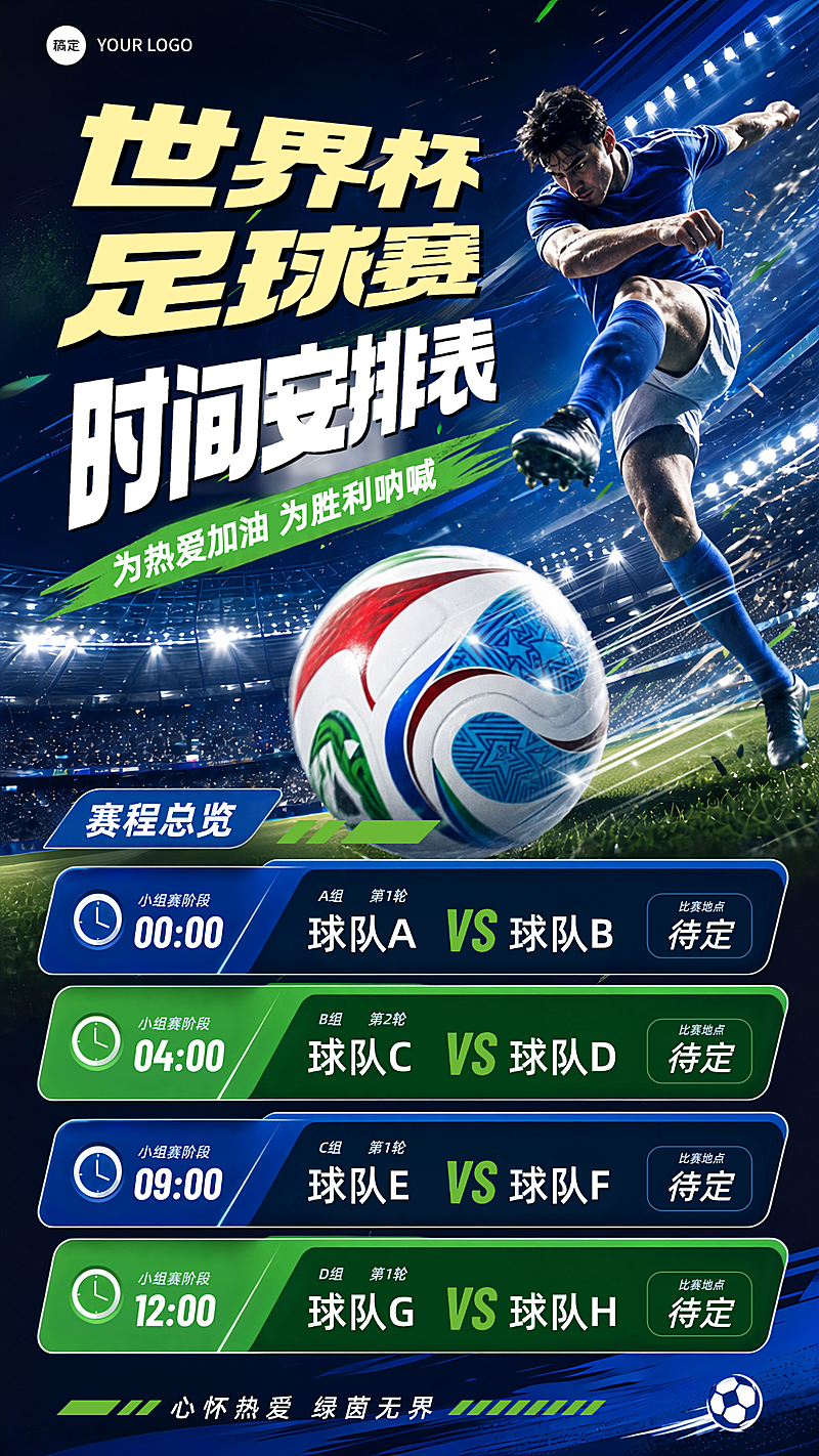 2026美加墨世界杯时间安排表足球赛宣传手机竖版海报