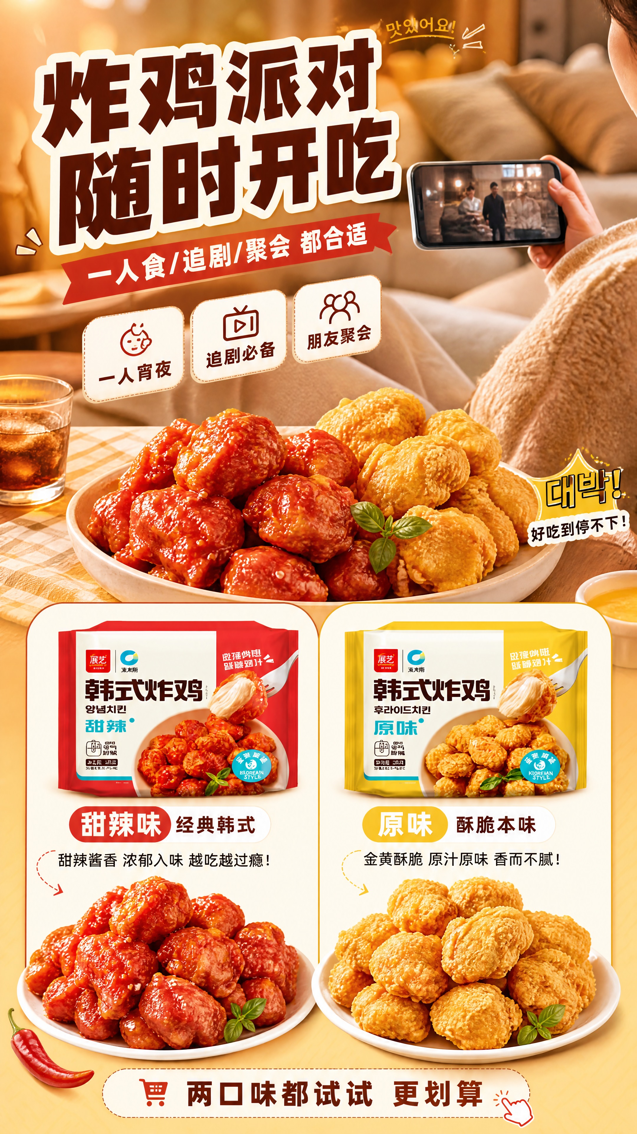 [商品] 使用【图2】中的两款韩式炸鸡包装（甜辣味红包装+原味… - 图片创意预览