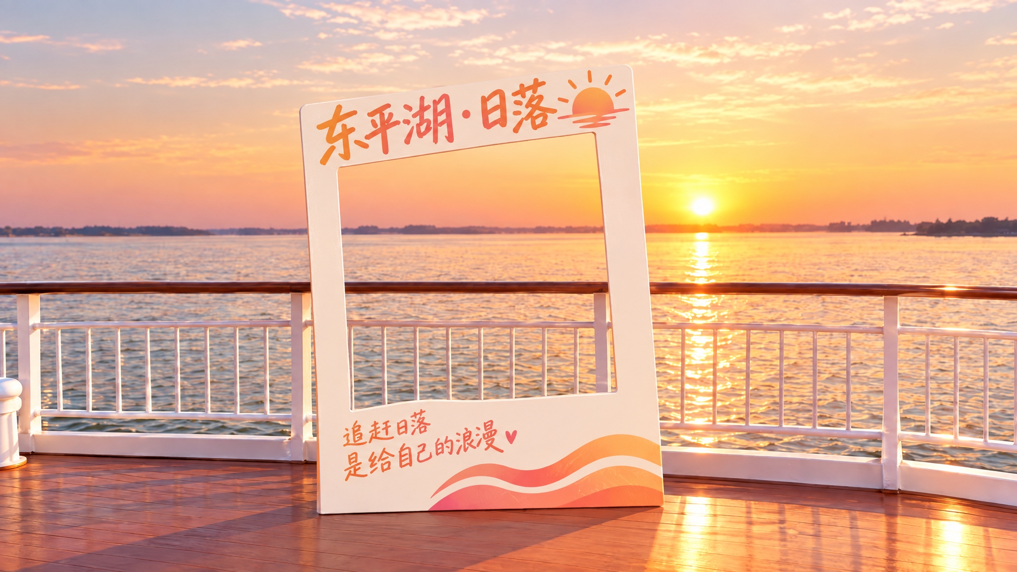 将图1中的打卡牌文字改为看日落主题：顶部主文字改为"东平湖·日… - 图片创意预览