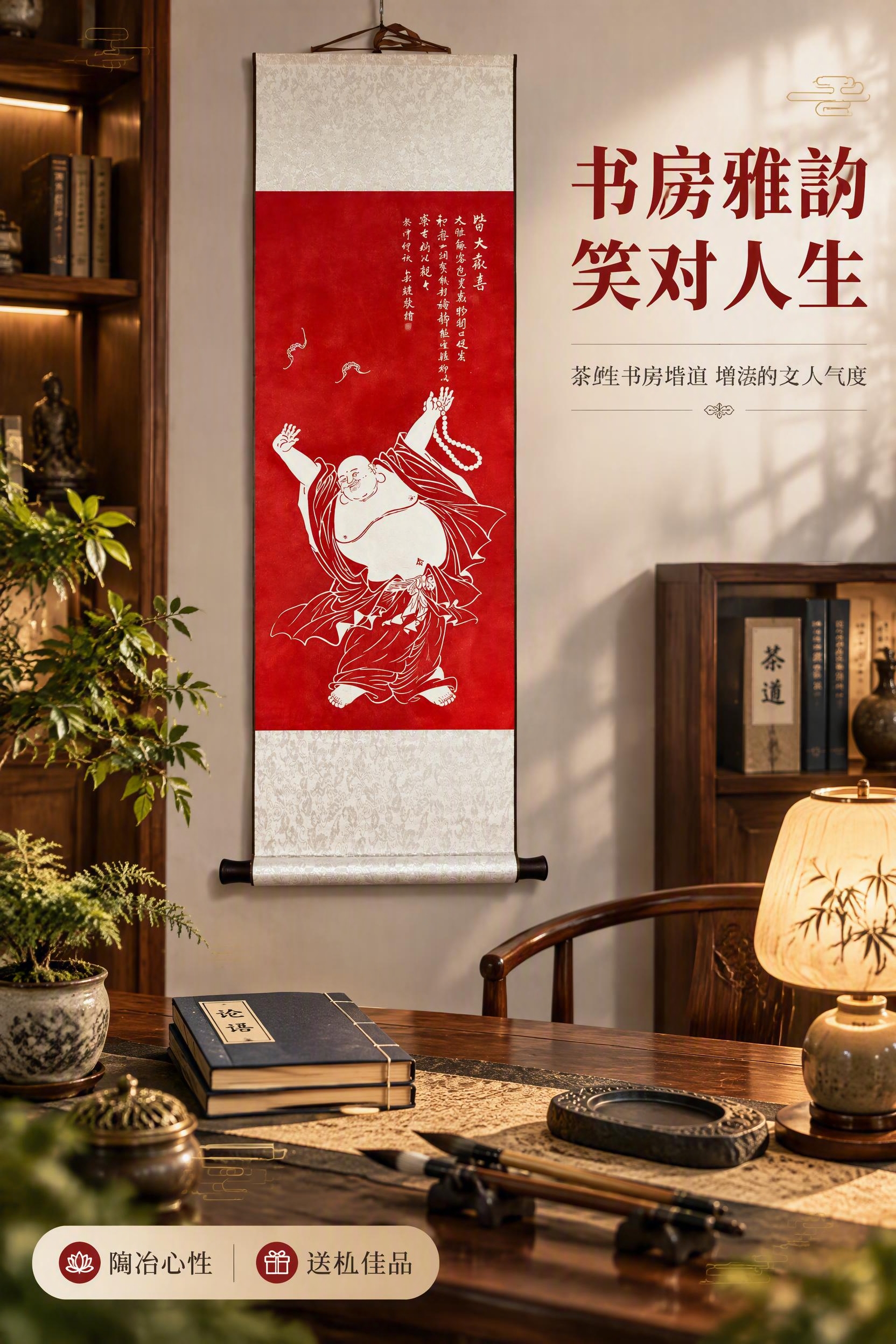 [商品] 使用【图1】弥勒佛皆大欢喜手工装裱卷轴挂画；保留朱砂… - 图片创意预览