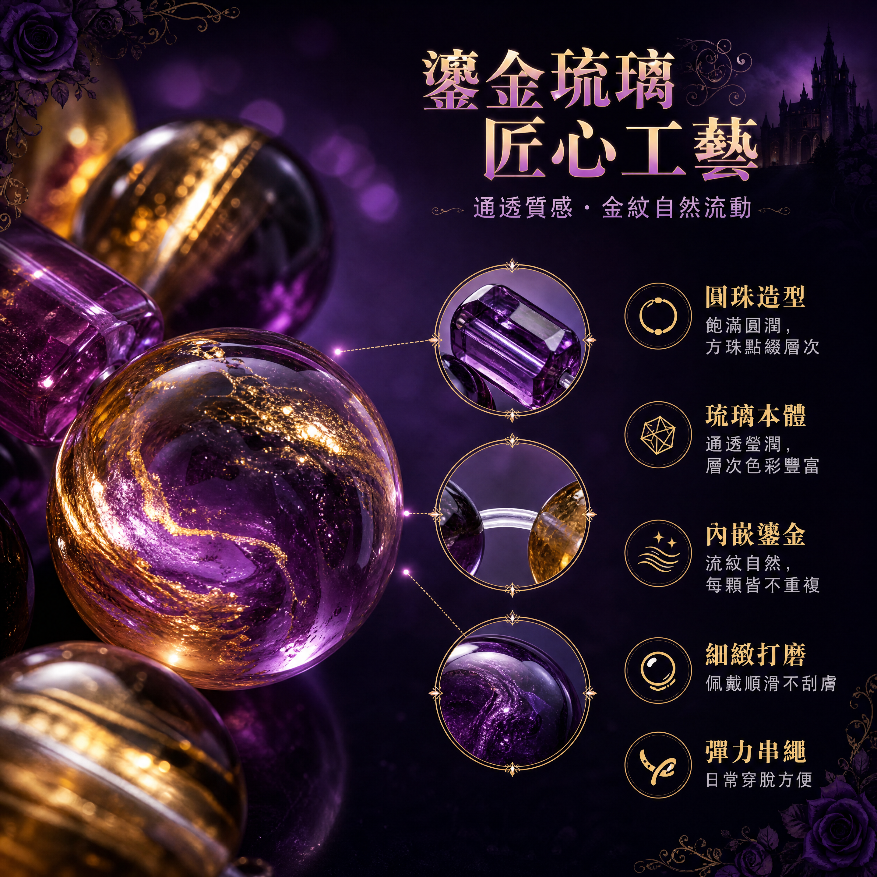 [商品] 使用【圖1】幽帷紫闕紫金幽紫琉璃手串；保留圓珠造型、… - 图片创意预览
